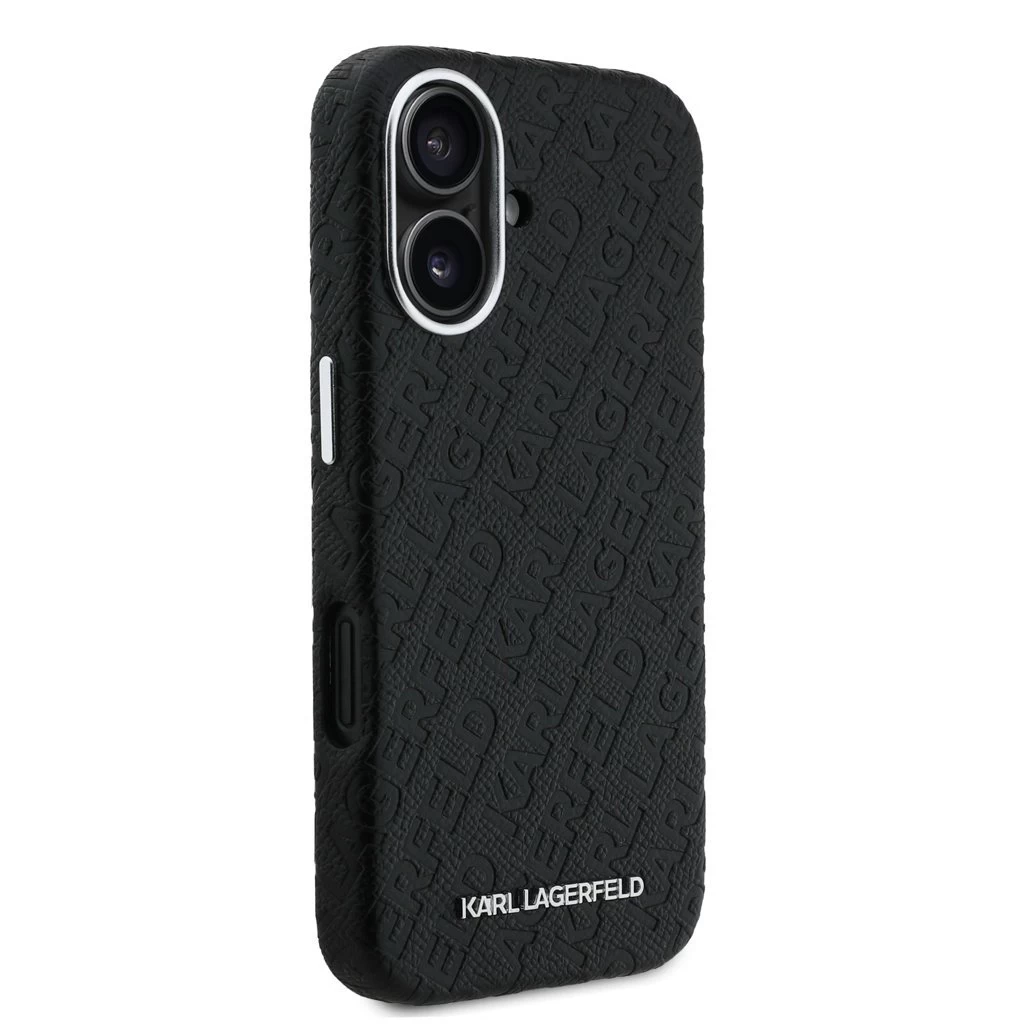Karl Lagerfeld Grained PU Repeated Logo MagSafe tok iPhone 16 készülékhez fekete