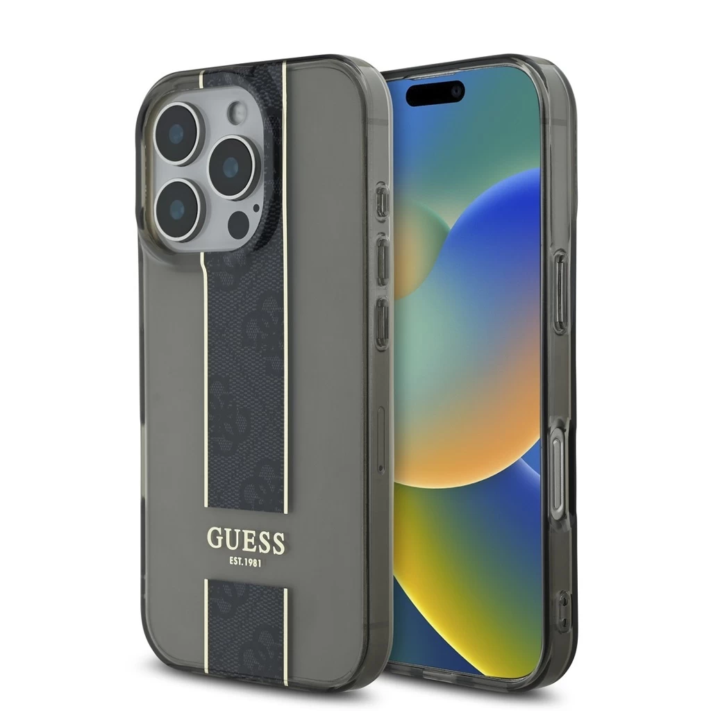 Guess IML Middle 4G Stripe tok iPhone 16 Pro Max készülékhez fekete