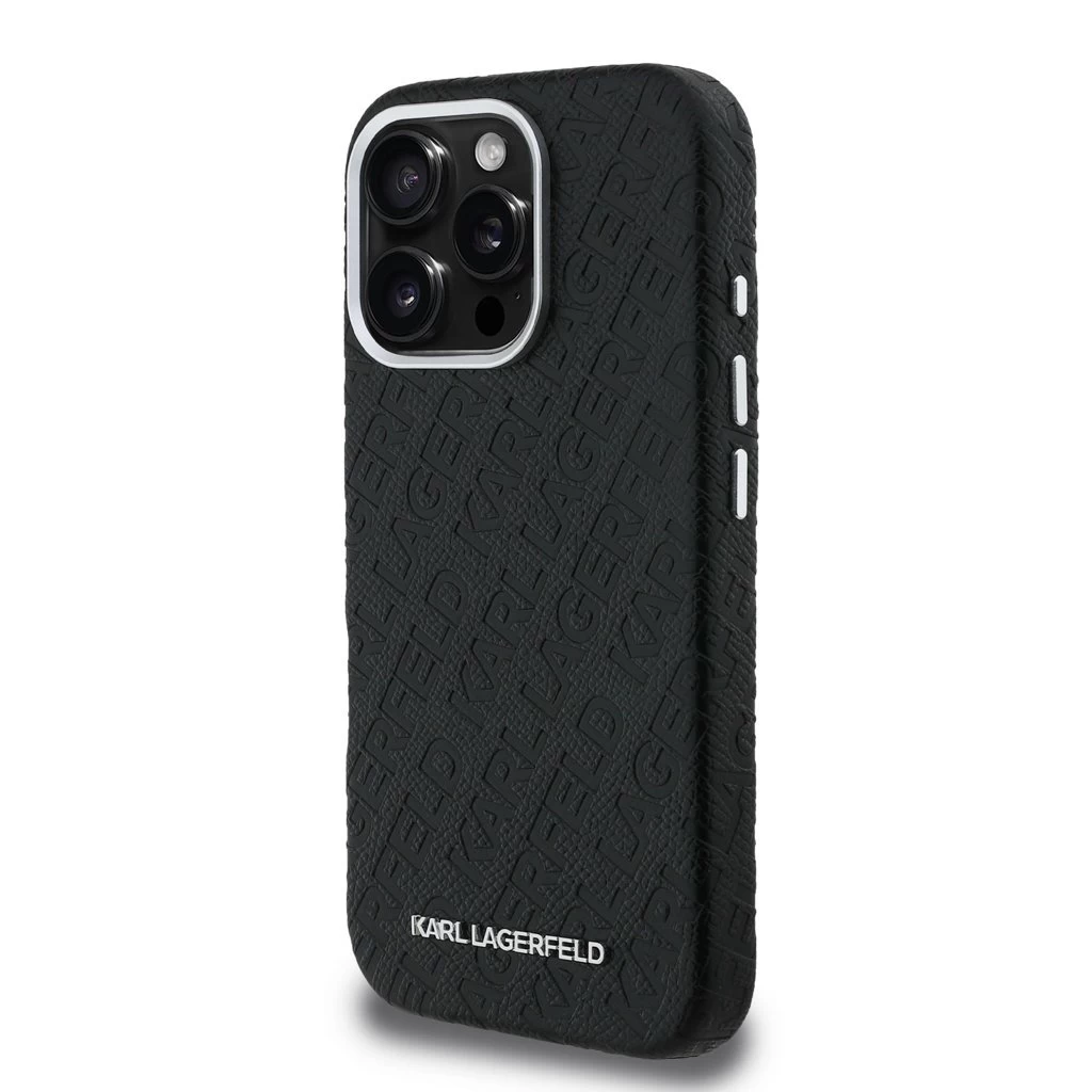 Karl Lagerfeld Grained PU Repeated Logo MagSafe tok iPhone 16 Pro készülékhez fekete