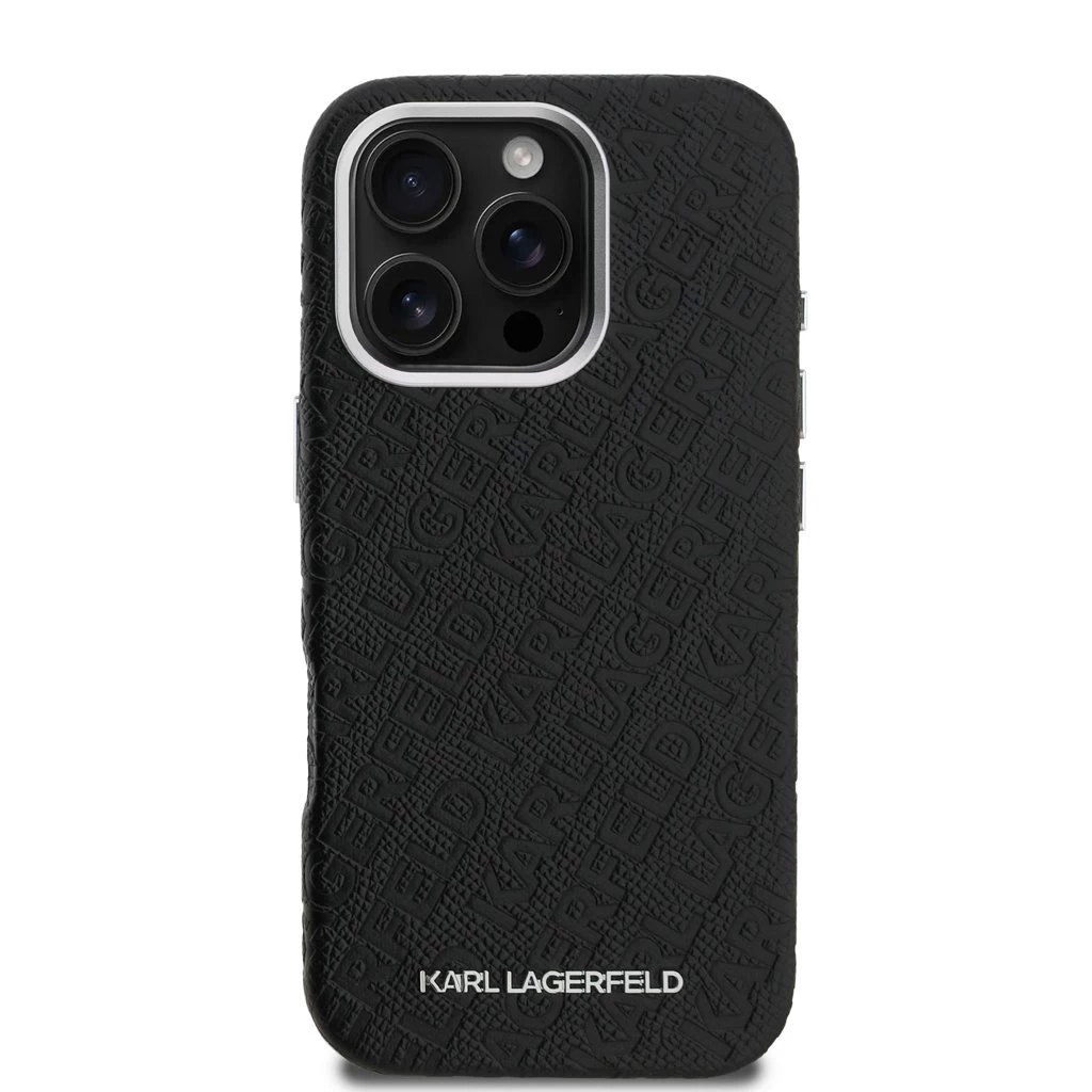 Karl Lagerfeld Grained PU Repeated Logo MagSafe tok iPhone 16 Pro készülékhez fekete