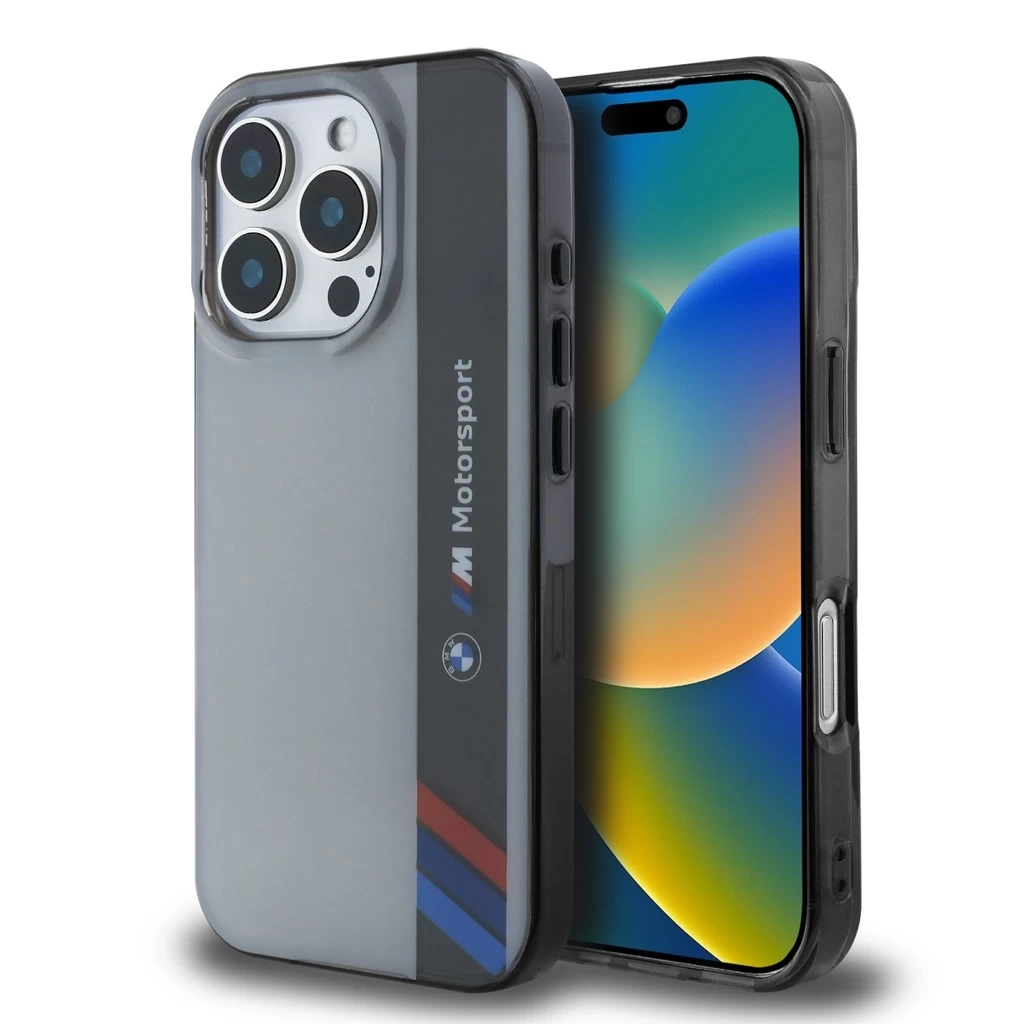 BMW IML Motorsport Vertical Stripe tok iPhone 16 Pro Max készülékhez szürke