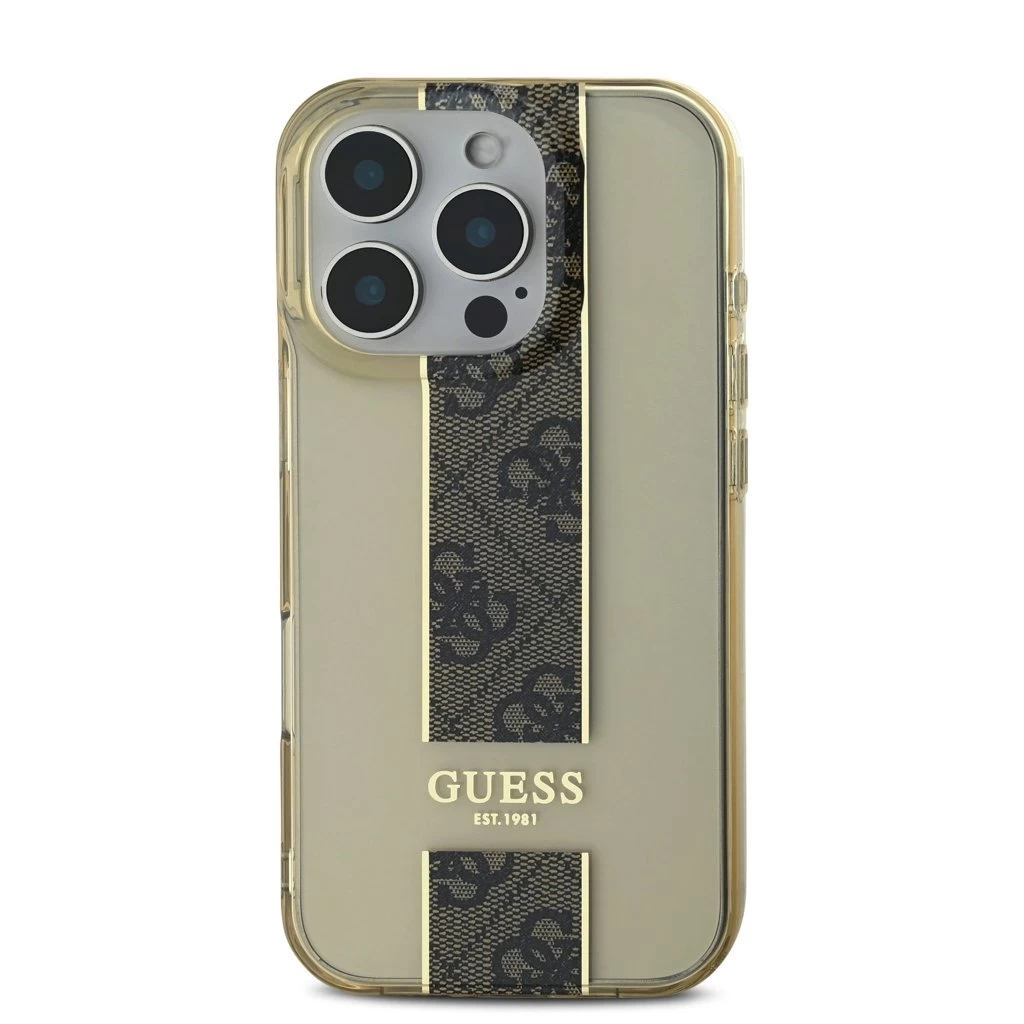 Guess IML Middle 4G Stripe tok iPhone 16 Pro készülékhez barna