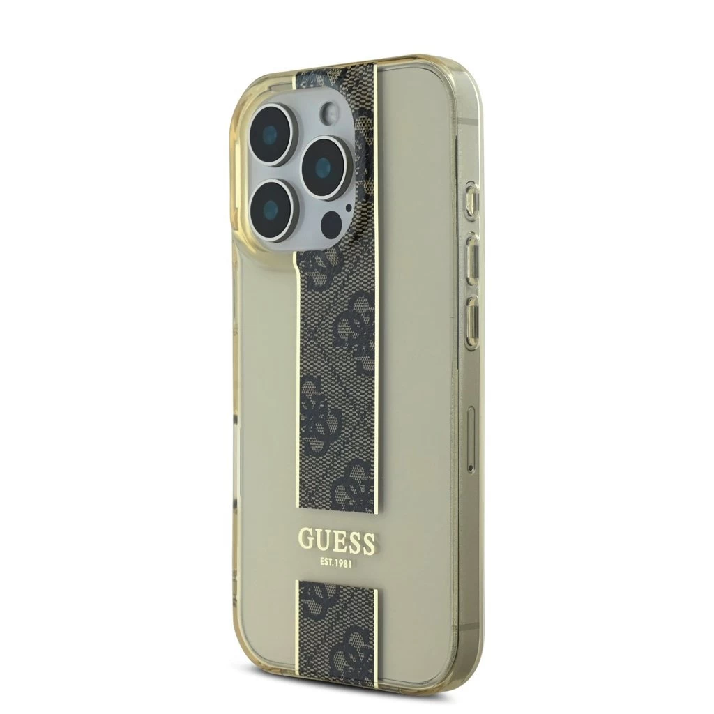 Guess IML Middle 4G Stripe tok iPhone 16 Pro készülékhez barna