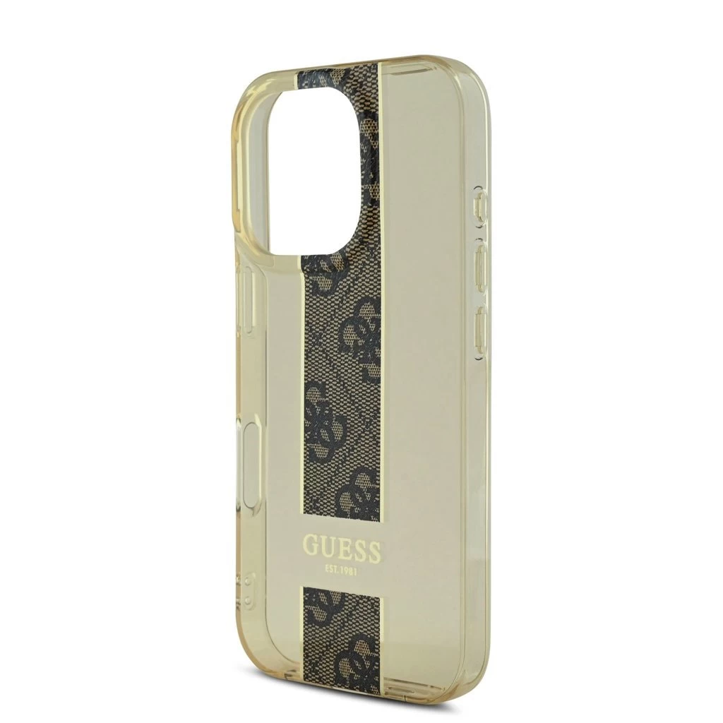 Guess IML Middle 4G Stripe tok iPhone 16 Pro készülékhez barna