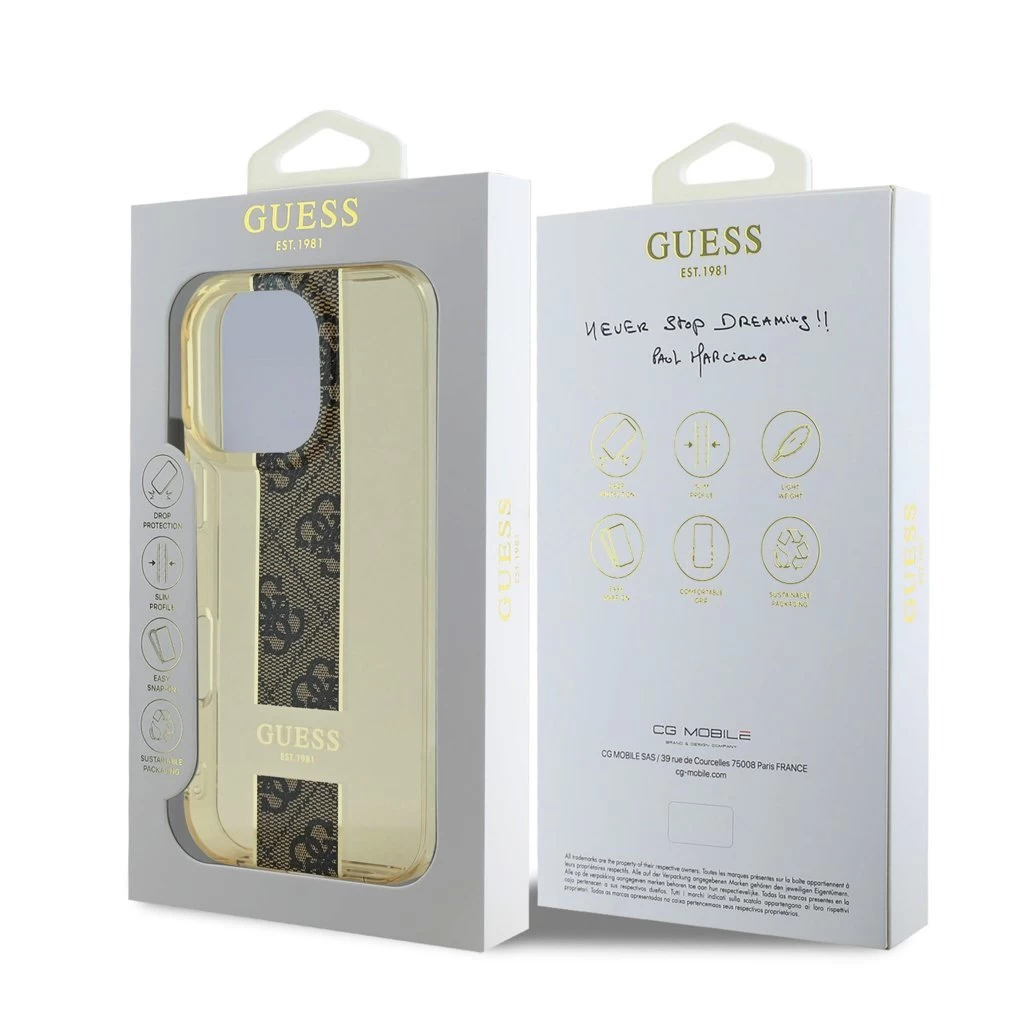 Guess IML Middle 4G Stripe tok iPhone 16 Pro készülékhez barna