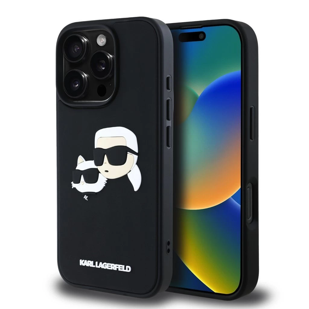 Karl Lagerfeld 3D Rubber Double Heads tok iPhone 16 Pro készülékhez fekete