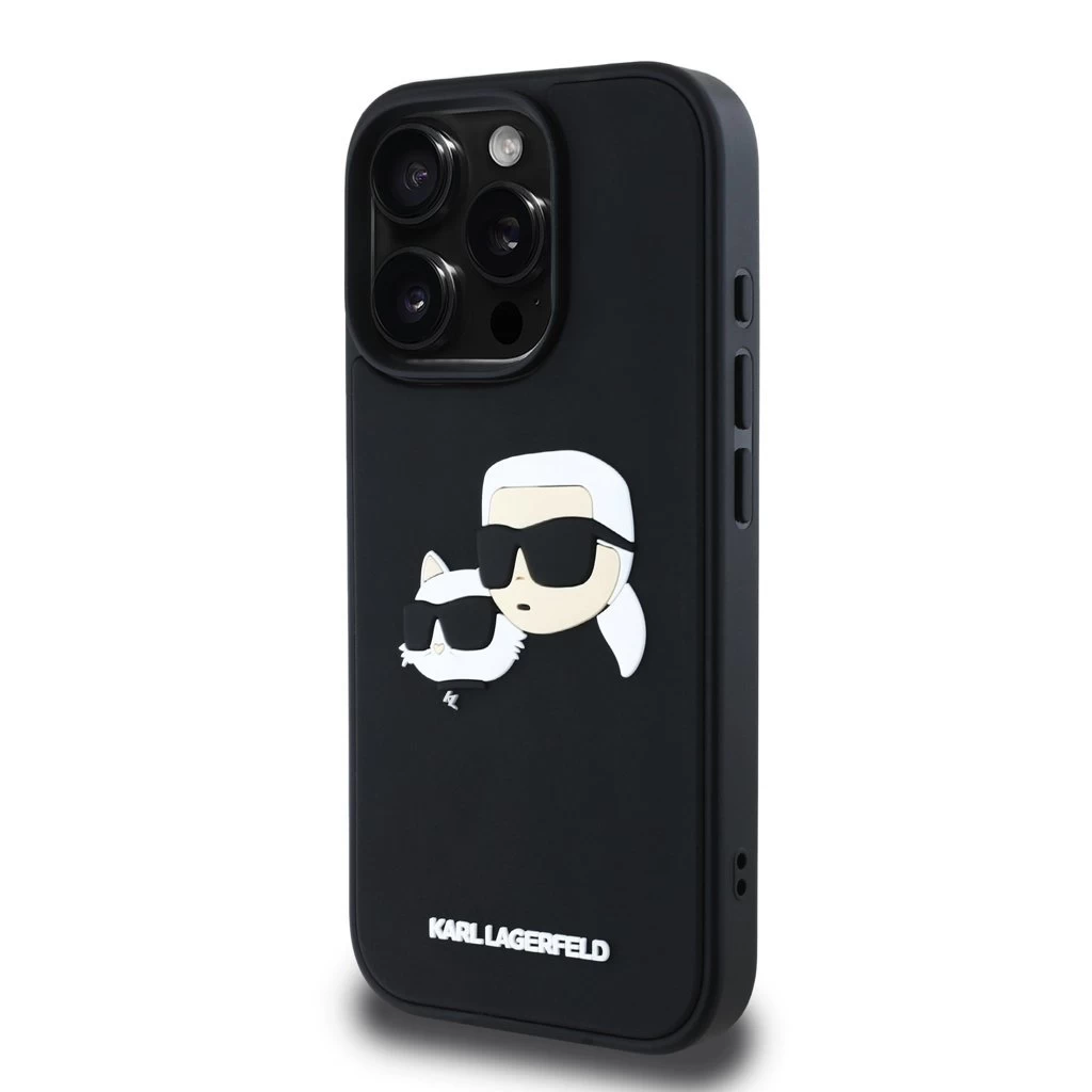 Karl Lagerfeld 3D Rubber Double Heads tok iPhone 16 Pro készülékhez fekete