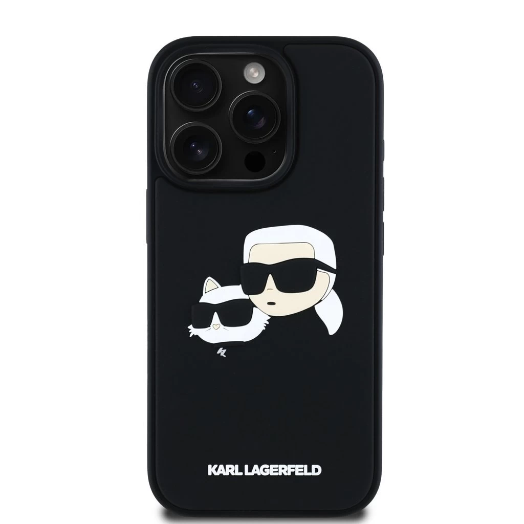 Karl Lagerfeld 3D Rubber Double Heads tok iPhone 16 Pro készülékhez fekete
