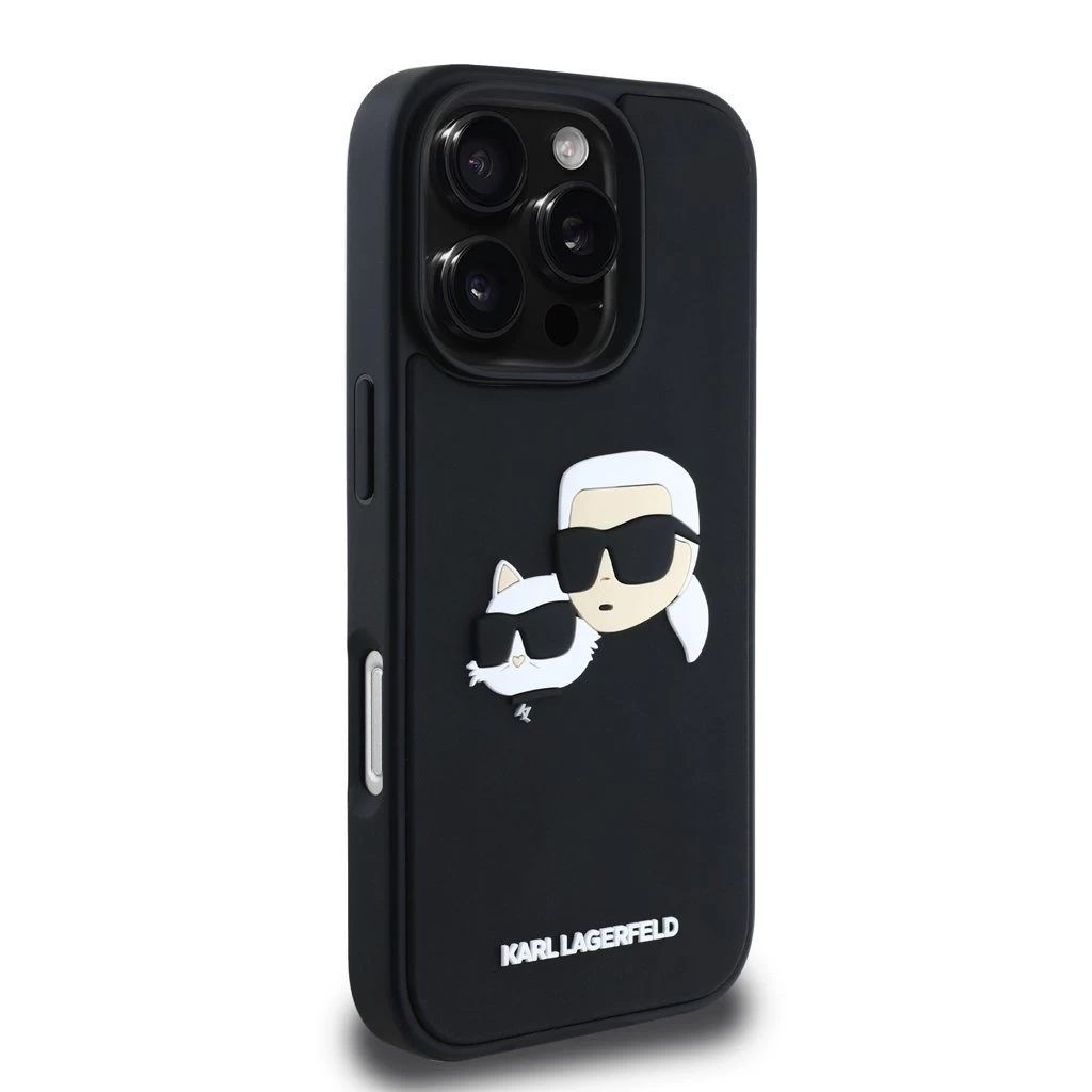 Karl Lagerfeld 3D Rubber Double Heads tok iPhone 16 Pro készülékhez fekete