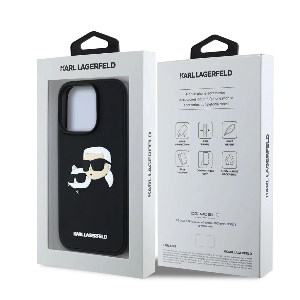 Karl Lagerfeld 3D Rubber Double Heads tok iPhone 16 Pro készülékhez fekete