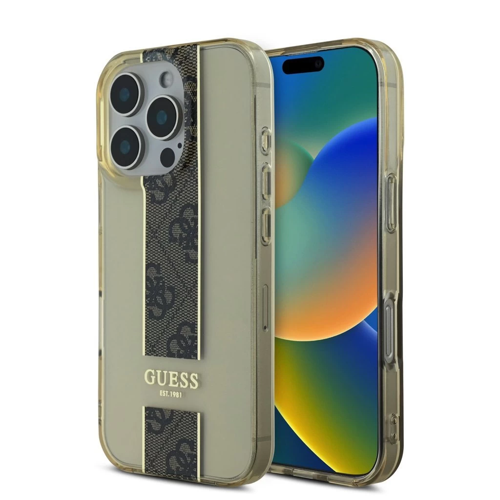 Guess IML Middle 4G Stripe tok iPhone 16 Pro Max készülékhez barna