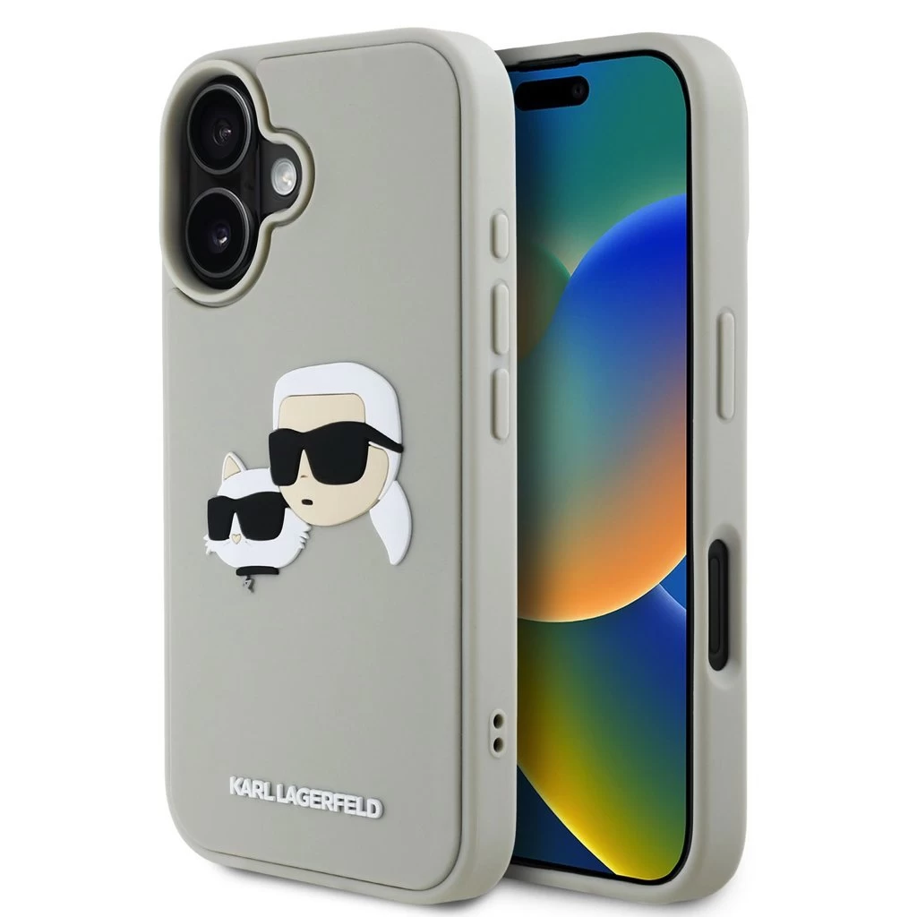 Karl Lagerfeld 3D Rubber Double Heads tok iPhone 16 készülékhez bézs