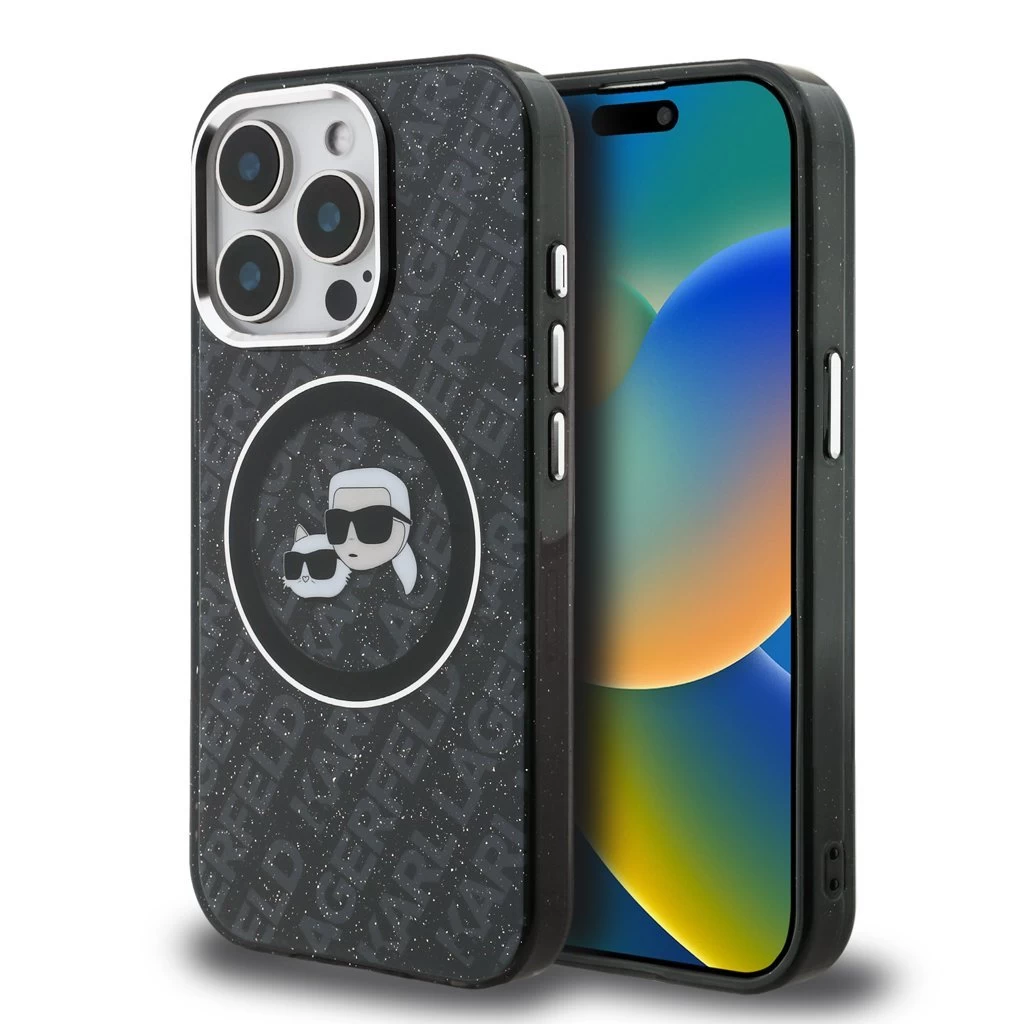 Karl Lagerfeld IML K&CH Heads Repeated Logo MagSafe tok iPhone 15 Pro Max készülékhez fekete