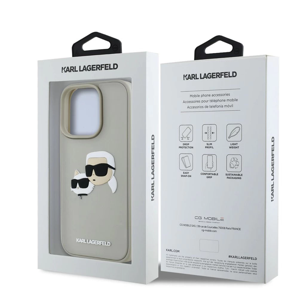 Karl Lagerfeld 3D Rubber Double Heads tok iPhone 16 Pro készülékhez bézs