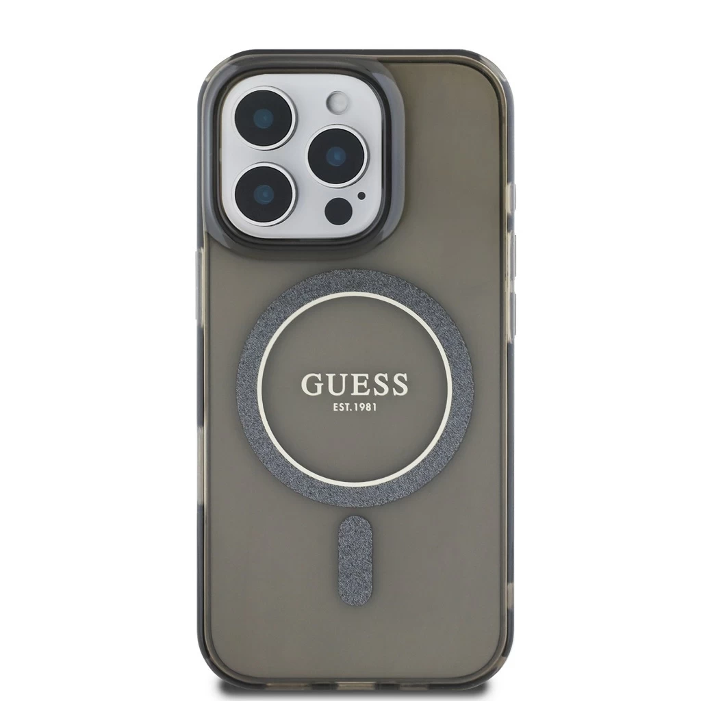 Guess IML Glitter Ring MagSafe tok iPhone 16 Pro Max készülékhez fekete