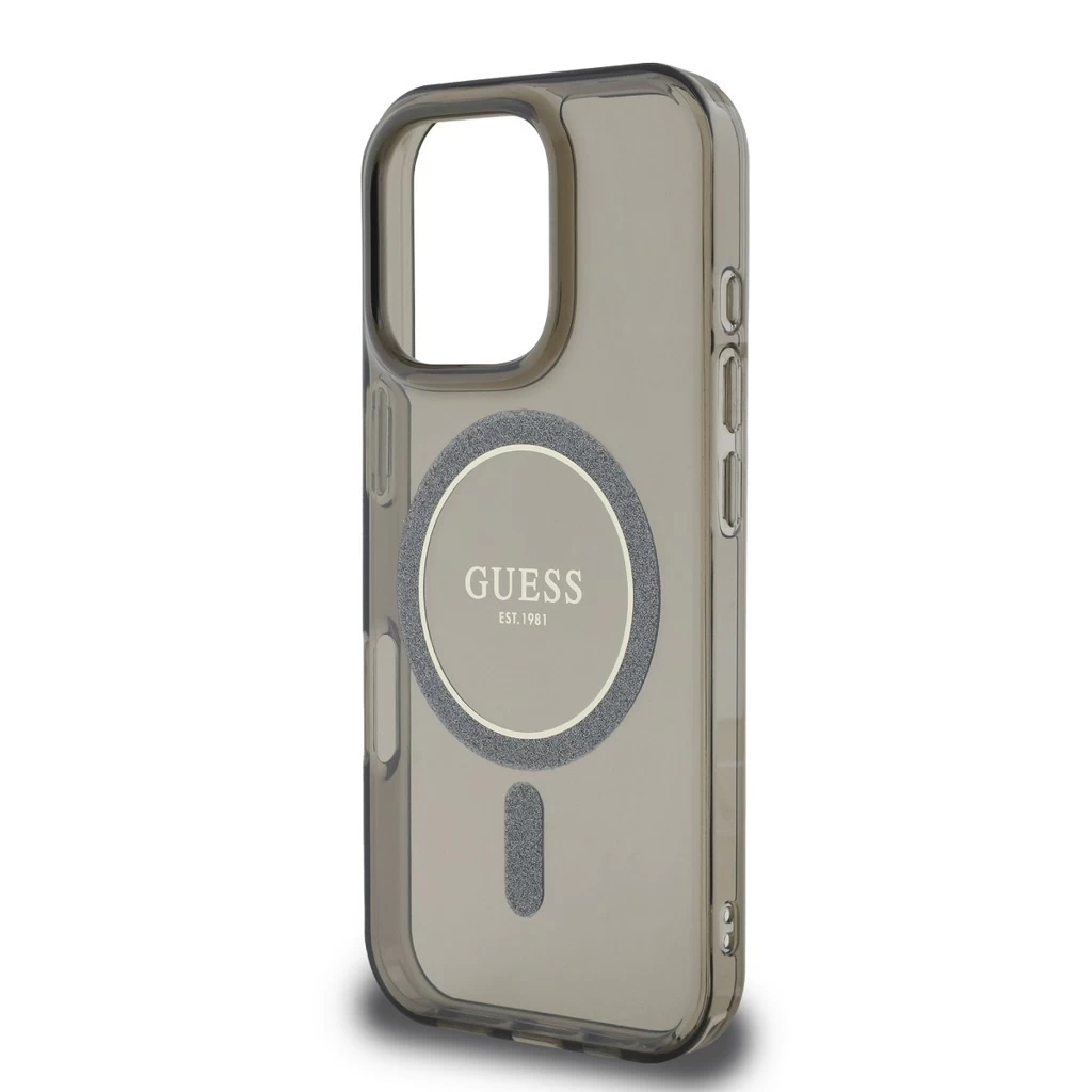 Guess IML Glitter Ring MagSafe tok iPhone 16 Pro Max készülékhez fekete