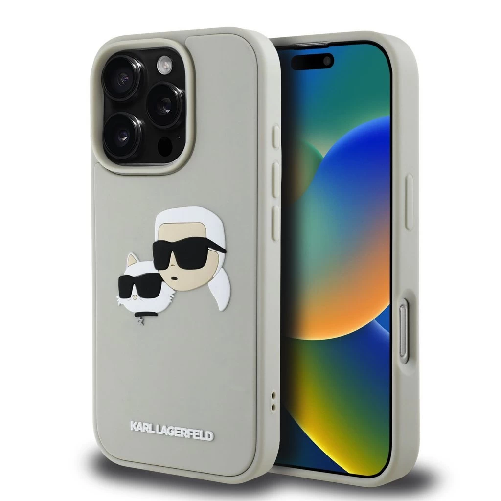 Karl Lagerfeld 3D Rubber Double Heads tok iPhone 16 Pro Max készülékhez bézs