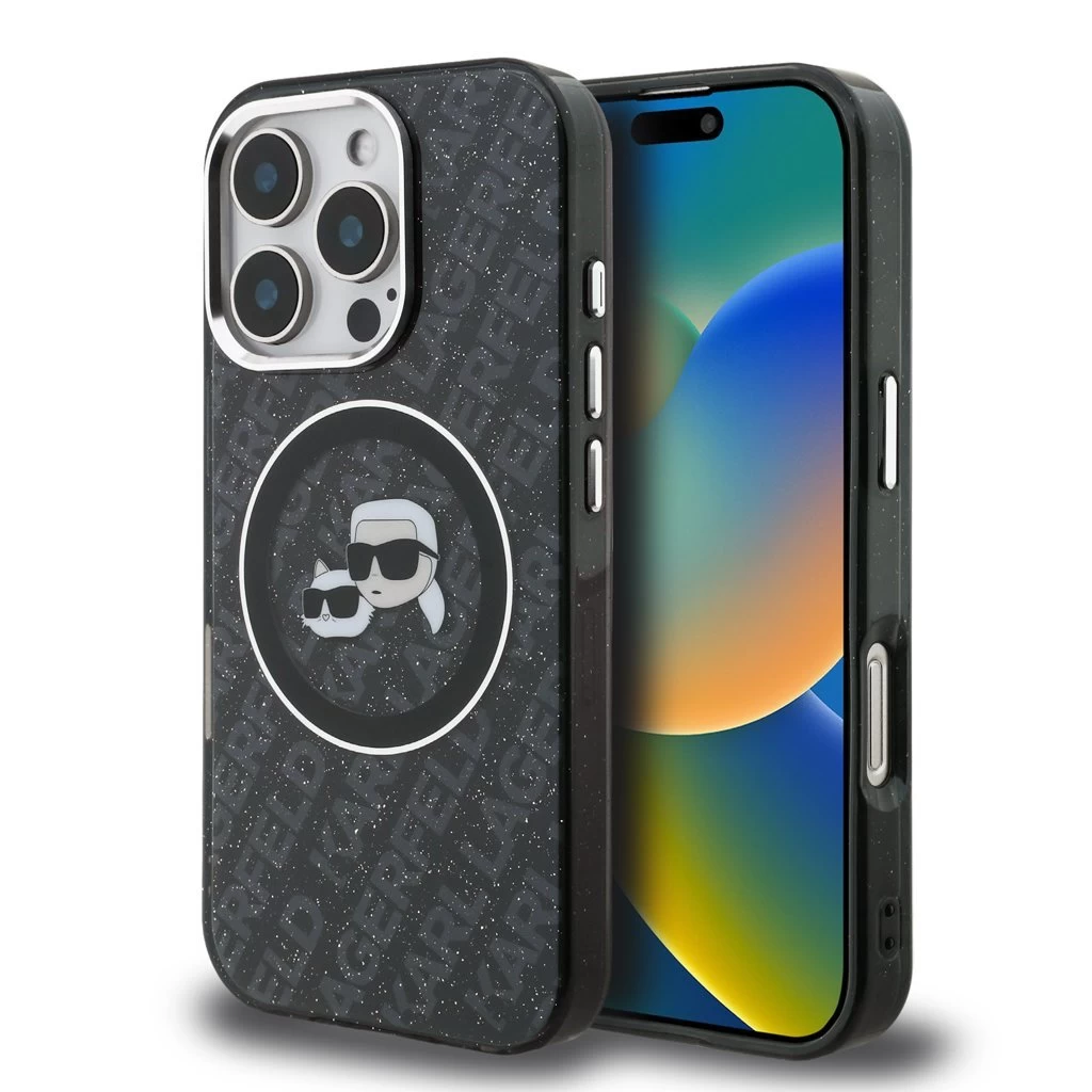 Karl Lagerfeld IML K&CH Heads Repeated Logo MagSafe tok iPhone 16 Pro készülékhez fekete