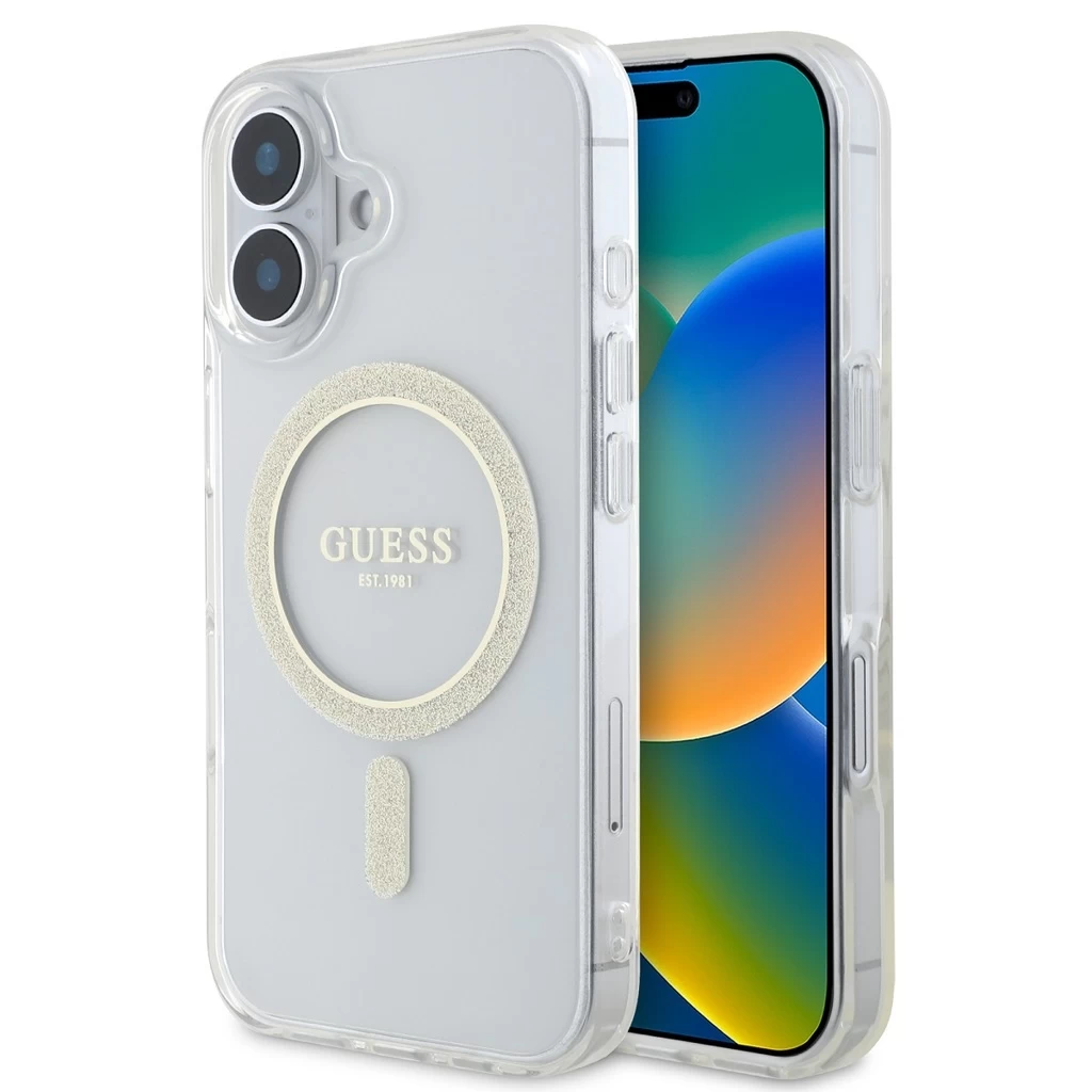 Guess IML Glitter Ring MagSafe tok iPhone 16 készülékhez átlátszó