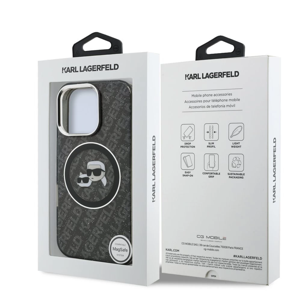 Karl Lagerfeld IML K&CH Heads Repeated Logo MagSafe tok iPhone 16 Pro Max készülékhez fekete