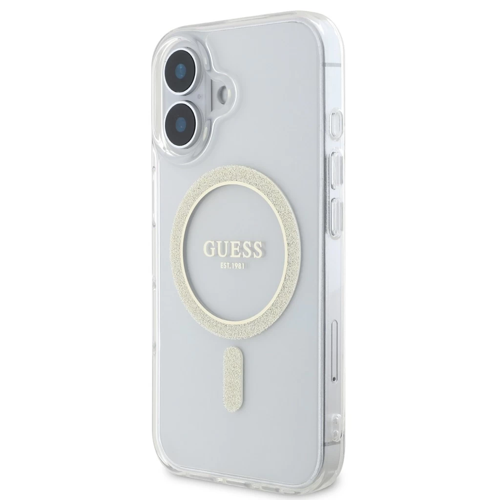 Guess IML Glitter Ring MagSafe tok iPhone 16 Plus készülékhez átlátszó