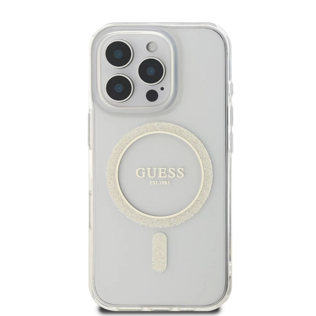 Guess IML Glitter Ring MagSafe tok iPhone 16 Pro készülékhez átlátszó