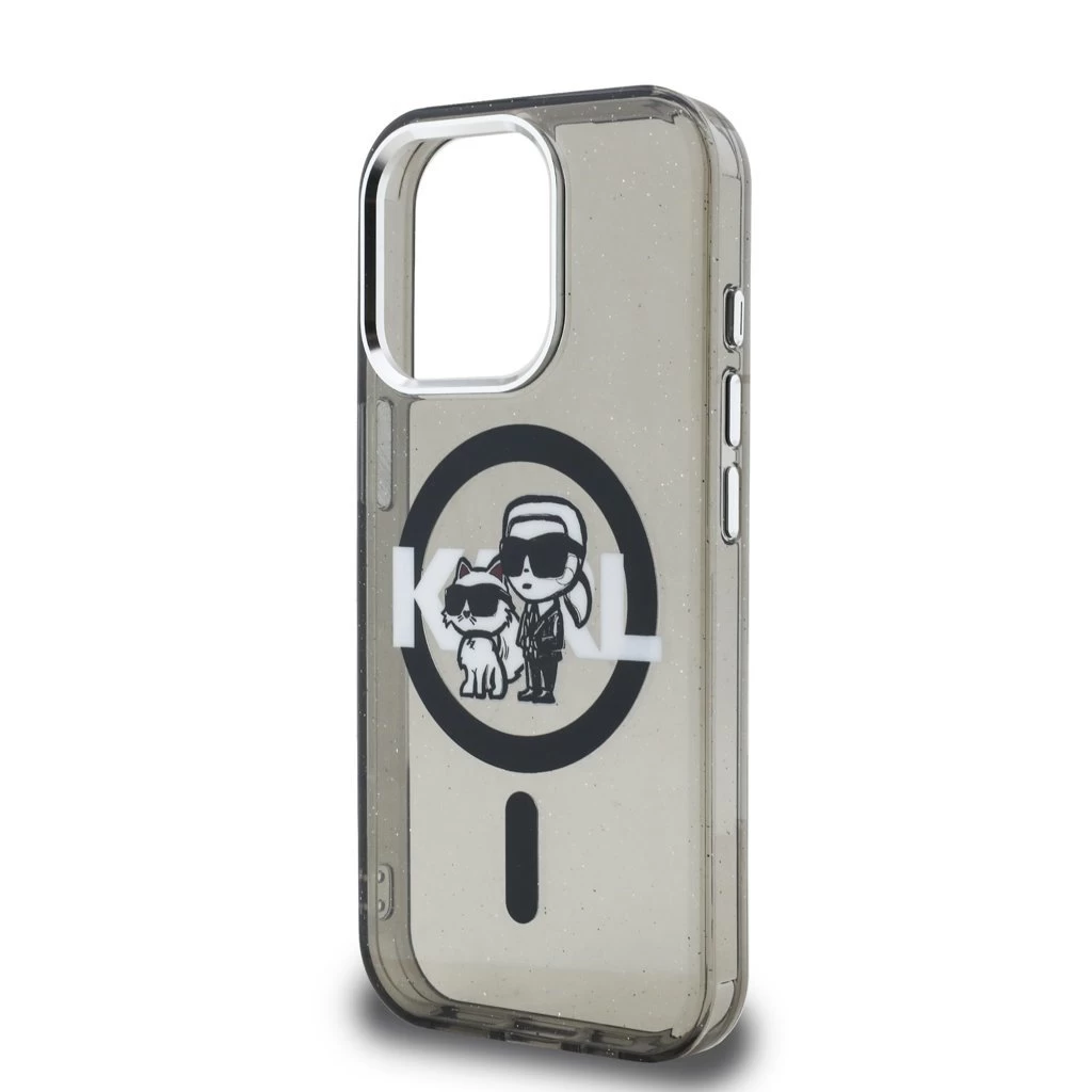 Karl Lagerfeld IML Glitter Karl and Choupette Sketch MagSafe tok iPhone 15 Pro Max készülékhez fekete