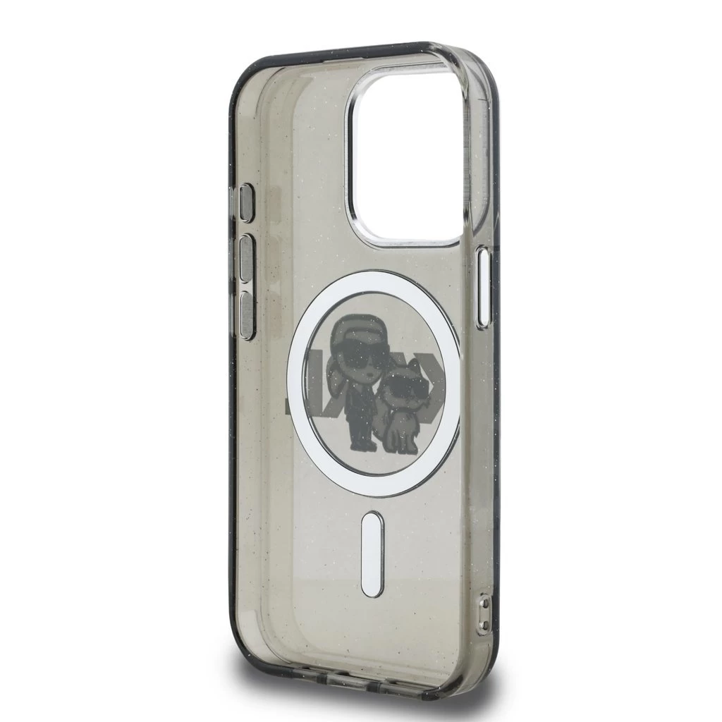 Karl Lagerfeld IML Glitter Karl and Choupette Sketch MagSafe tok iPhone 15 Pro Max készülékhez fekete