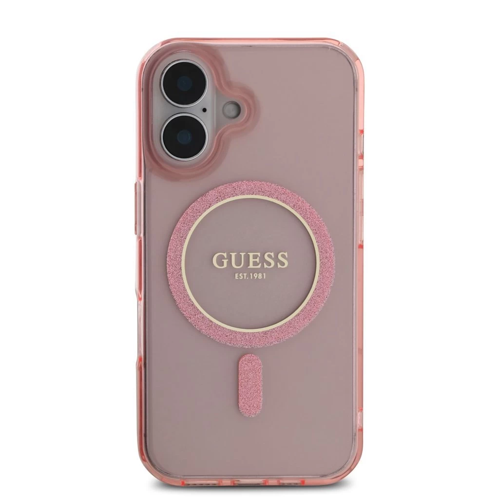Guess IML Glitter Ring MagSafe tok iPhone 16 készülékhez rózsaszín