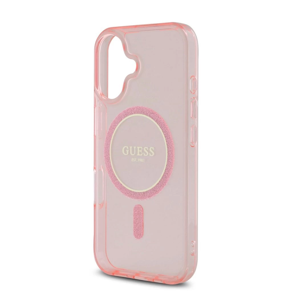 Guess IML Glitter Ring MagSafe tok iPhone 16 készülékhez rózsaszín