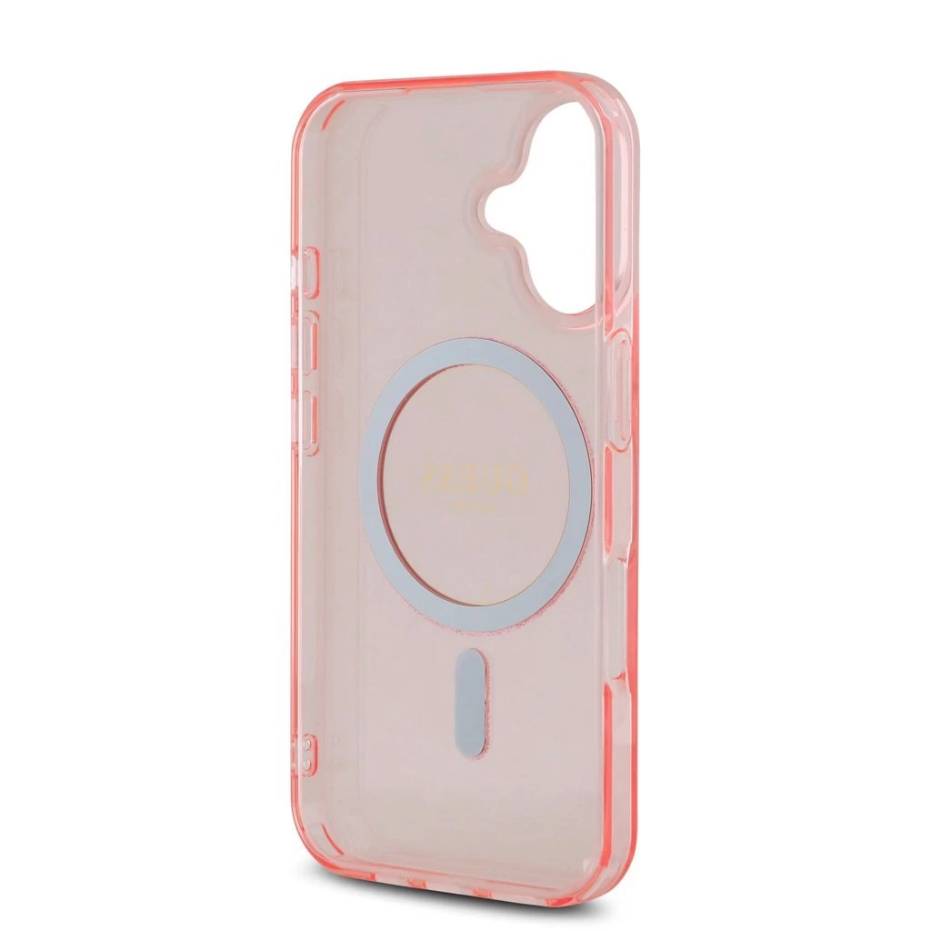 Guess IML Glitter Ring MagSafe tok iPhone 16 készülékhez rózsaszín