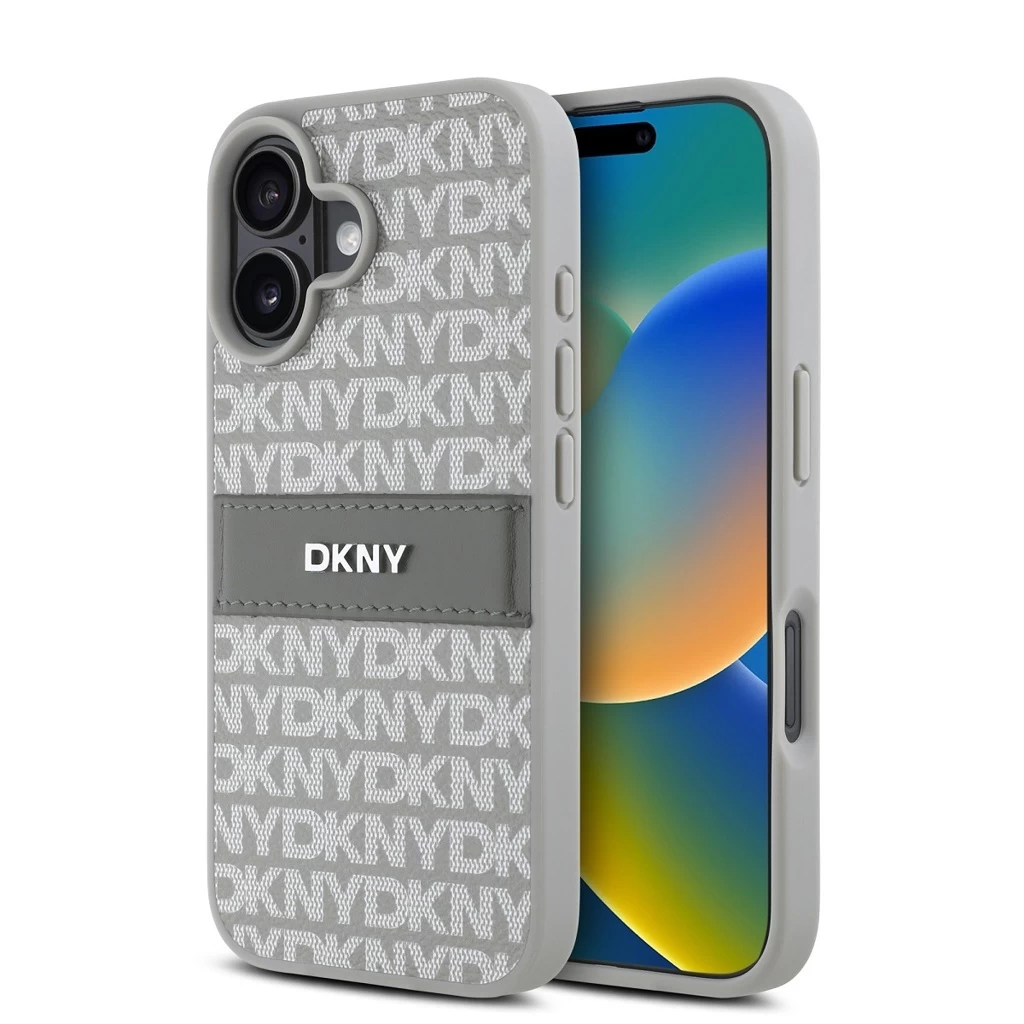 DKNY PU Leather Repeat Pattern Tonal Stripe tok iPhone 16 készülékhez bézs DKNY PU Leather Repeat Pattern Tonal Stripe tok iPhone 16 készülékhez bézs