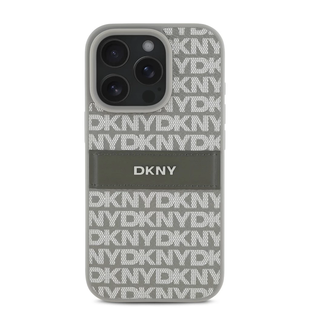 DKNY PU Leather Repeat Pattern Tonal Stripe tok iPhone 16 Pro Max készülékhez bézs