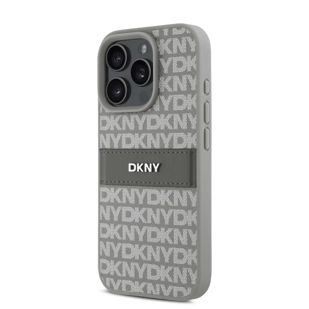 DKNY PU Leather Repeat Pattern Tonal Stripe tok iPhone 16 Pro Max készülékhez bézs