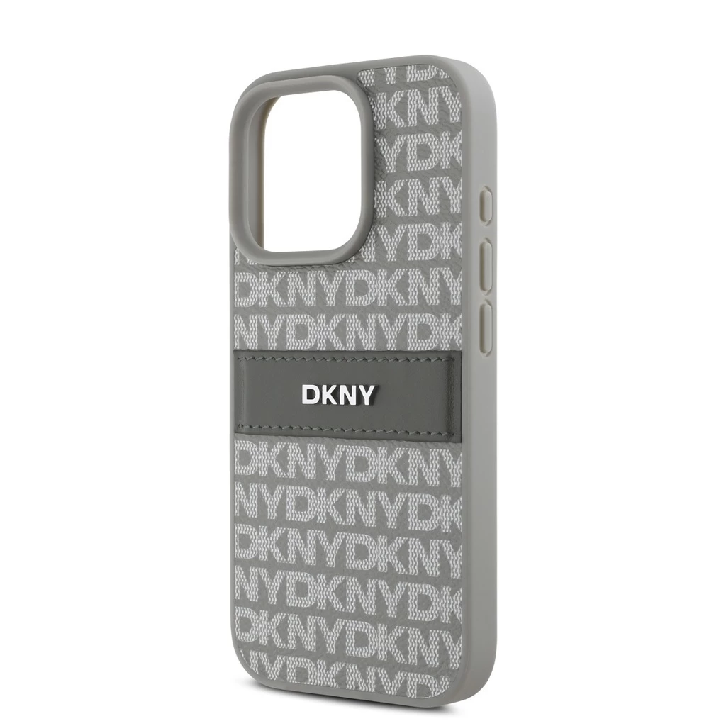 DKNY PU Leather Repeat Pattern Tonal Stripe tok iPhone 16 Pro Max készülékhez bézs