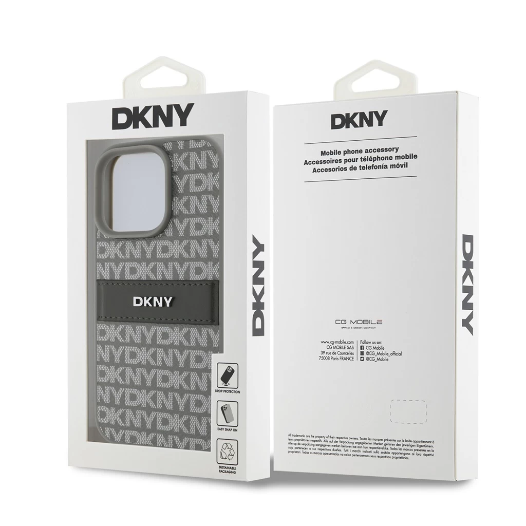 DKNY PU Leather Repeat Pattern Tonal Stripe tok iPhone 16 Pro Max készülékhez bézs