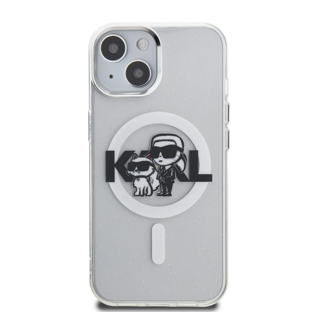 Karl Lagerfeld IML Glitter Karl and Choupette Sketch MagSafe tok iPhone 15 készülékhez átlátszó