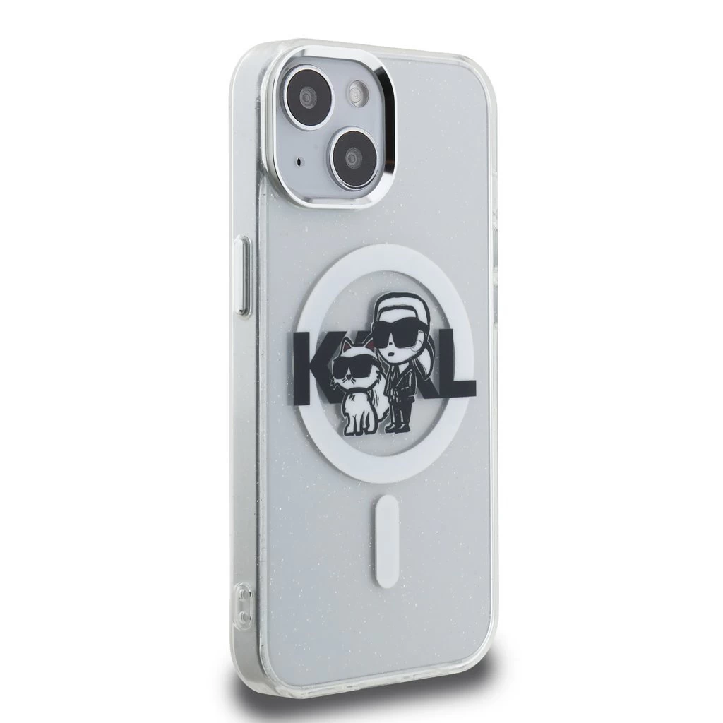 Karl Lagerfeld IML Glitter Karl and Choupette Sketch MagSafe tok iPhone 15 készülékhez átlátszó