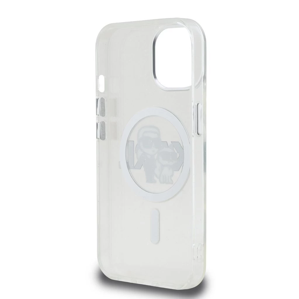 Karl Lagerfeld IML Glitter Karl and Choupette Sketch MagSafe tok iPhone 15 készülékhez átlátszó