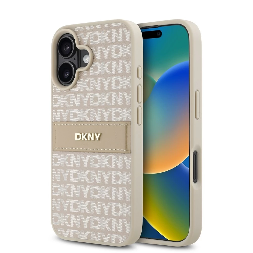 DKNY PU bőr ismétlődő minta Tonal Stripe tok iPhone 16 készülékhez rózsaszín DKNY PU bőr ismétlődő minta Tonal Stripe tok iPhone 16 készülékhez rózsaszín