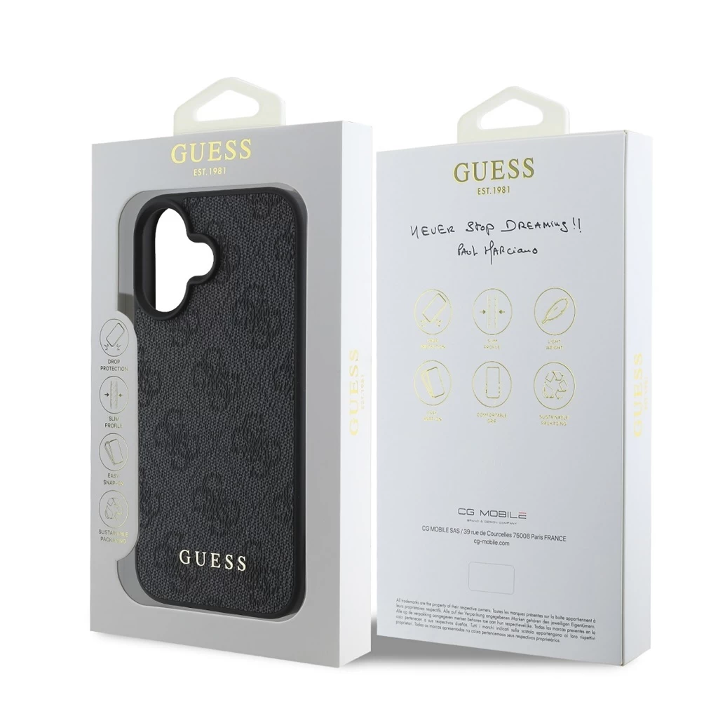 Guess 4G Charm tok iPhone 16 készülékhez szürke
