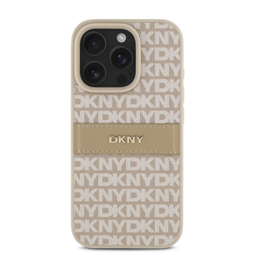 DKNY PU bőr Repeat Pattern Tonal Stripe tok iPhone 16 Pro készülékhez rózsaszín