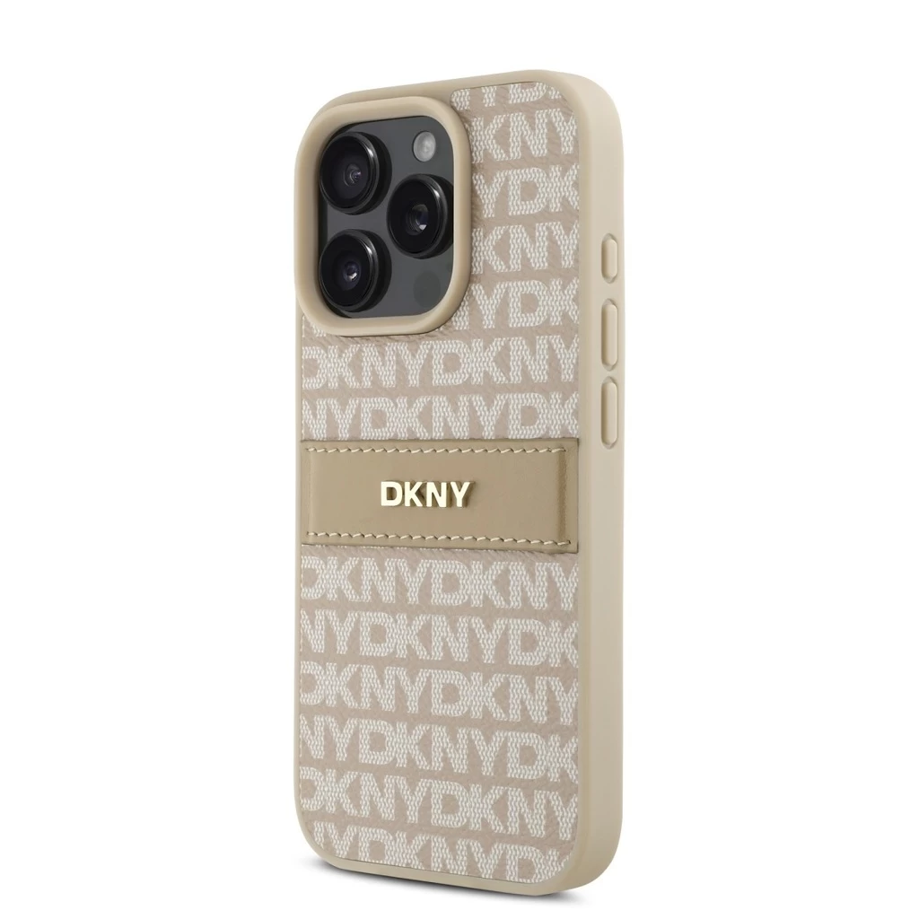 DKNY PU bőr Repeat Pattern Tonal Stripe tok iPhone 16 Pro készülékhez rózsaszín