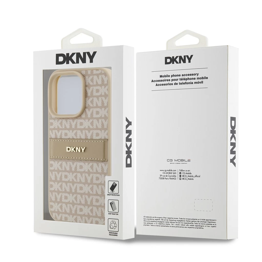 DKNY PU bőr Repeat Pattern Tonal Stripe tok iPhone 16 Pro készülékhez rózsaszín