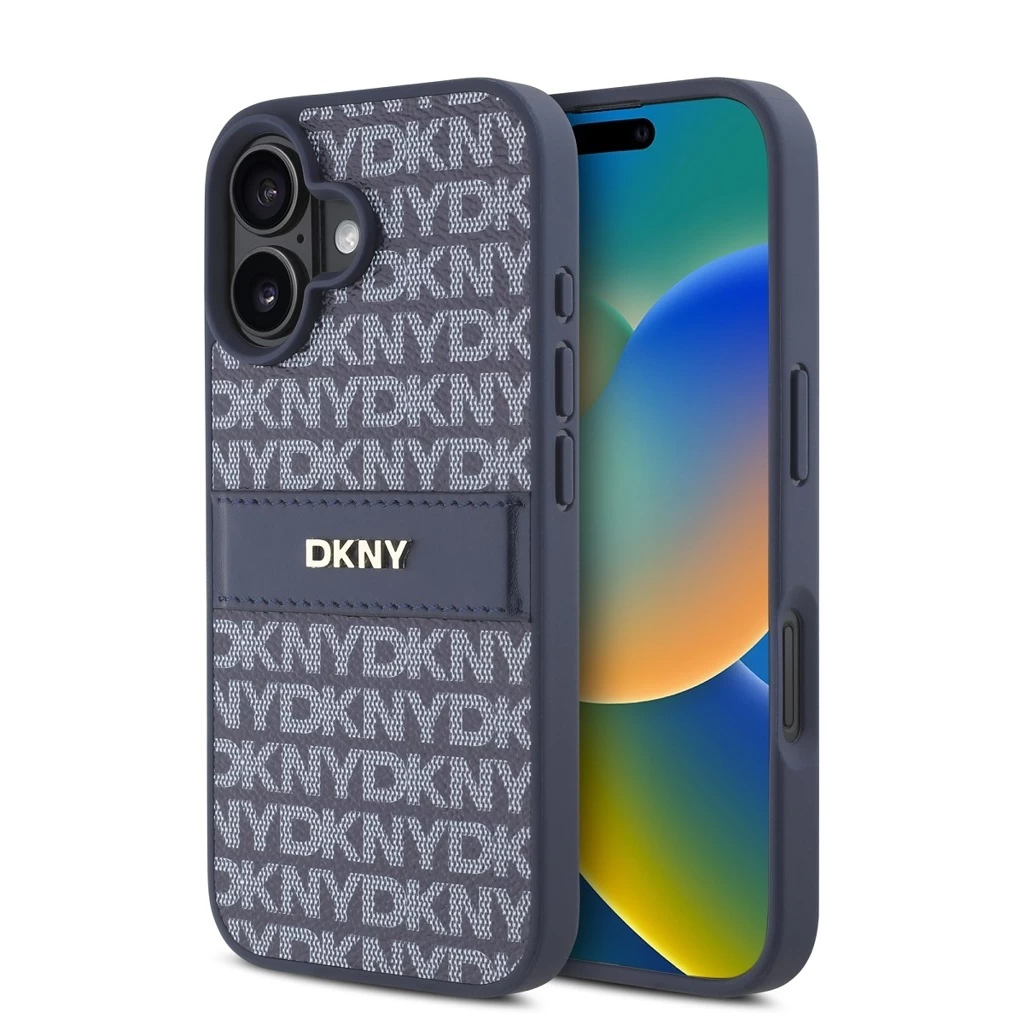 DKNY PU Leather Repeat Pattern Tonal Stripe tok iPhone 16 készülékhez kék DKNY PU Leather Repeat Pattern Tonal Stripe tok iPhone 16 készülékhez kék