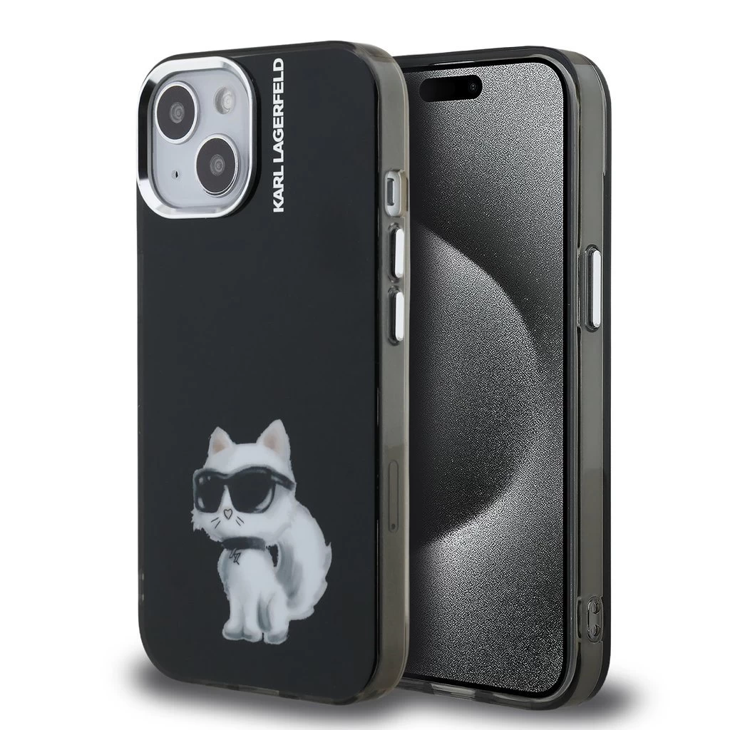 Karl Lagerfeld IML Aquarelle Choupette tok iPhone 15 készülékhez fekete