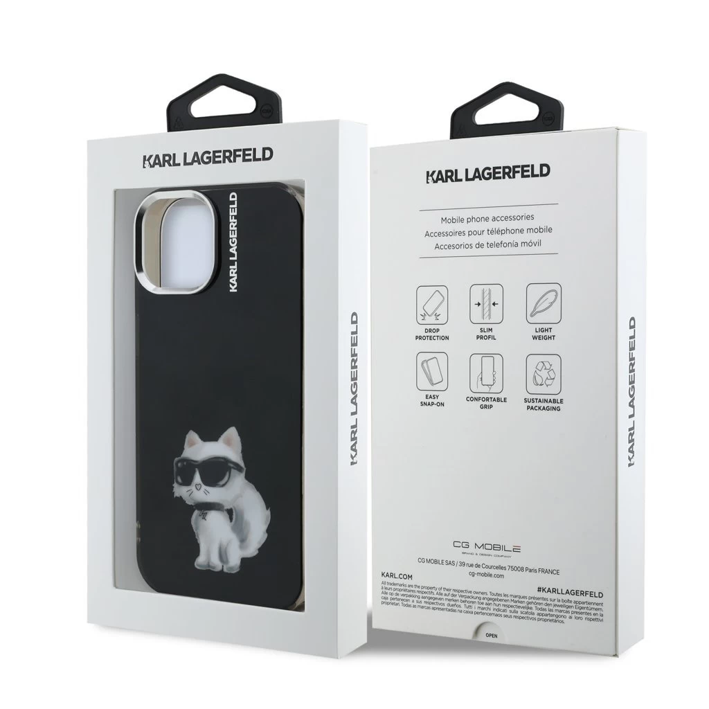 Karl Lagerfeld IML Aquarelle Choupette tok iPhone 15 készülékhez fekete