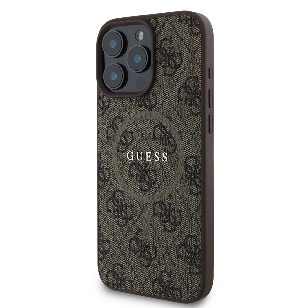 Guess PU bőr 4G Colored Ring MagSafe tok iPhone 16 Pro készülékhez barna