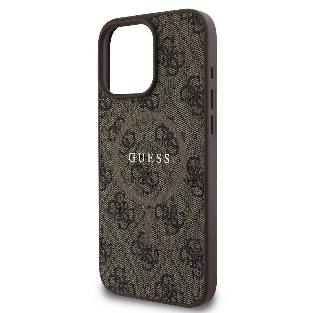 Guess PU bőr 4G Colored Ring MagSafe tok iPhone 16 Pro készülékhez barna