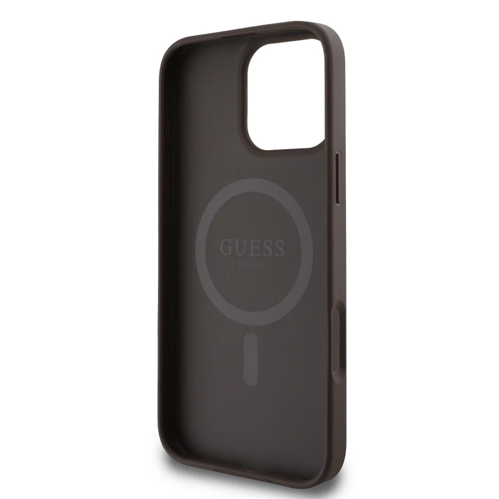 Guess PU bőr 4G Colored Ring MagSafe tok iPhone 16 Pro készülékhez barna